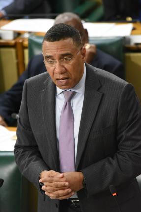 Prime Minister Dr Andrew Holness making a presentation in the House of Representatives on April 14.
