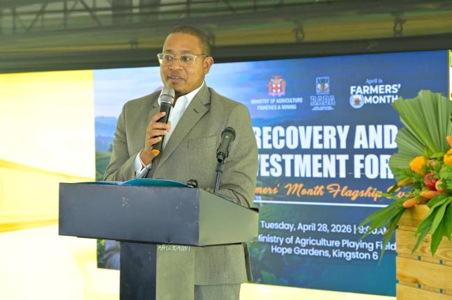 Minister of Agriculture, Fisheries and Mining, Floyd Green, delivers the main address during the Rural Agricultural Development Authority Recovery and Investment Forum on Tuesday.