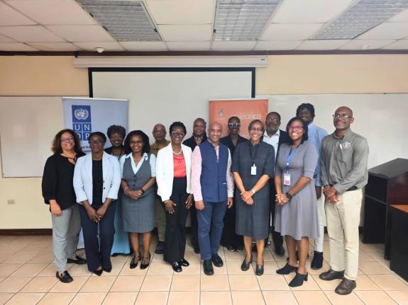 UNDP Resident Representative Dr Kishan Khoday (front row, 4th right) poses with participants in the UWI UNDP Thought Leadership Dialogue and HDR Consultation including from left (front row): Dr Sandria Tennant, Senior Lecturer, Department of Economics, The