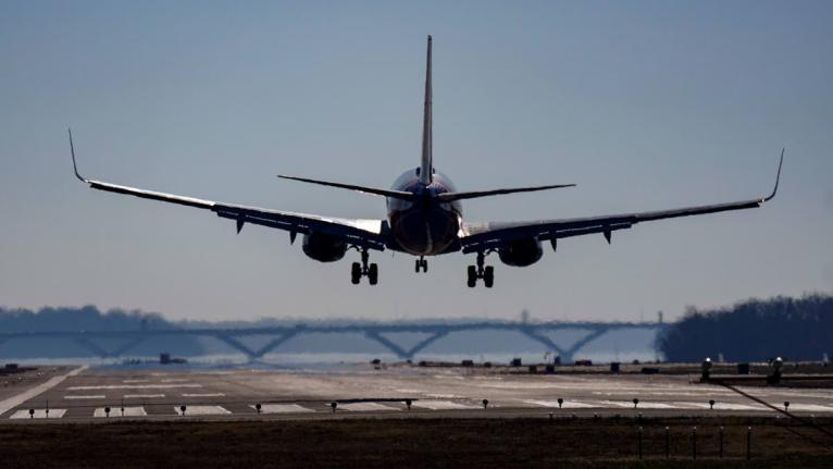 A plane lands at Ronald Reagan Washington National Airport in Arlington, Virginia, in 2022.