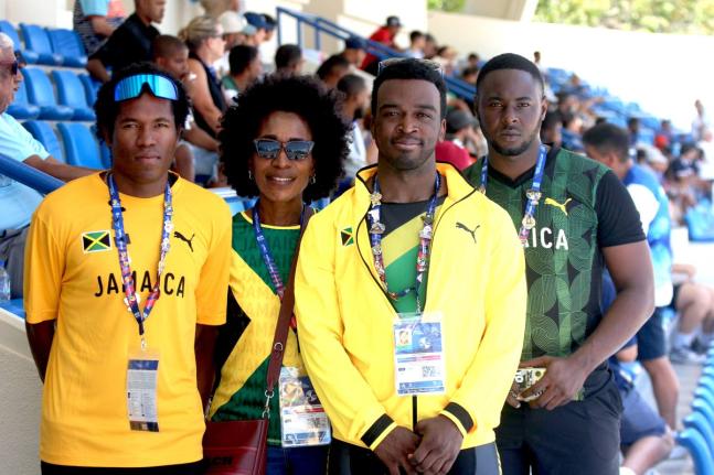 From left: Andrew Ramsey, Donna Sharpe  (Team manager), Daniel Palmer and Demar Golding at the Velodrome in Santo Domingo, Dominica Republic during the entral American and Caribbean Games.. 