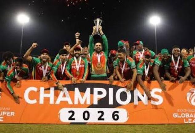  The Guyana Amazon Warriors celebrate after capturing their second straight Global Super League title.