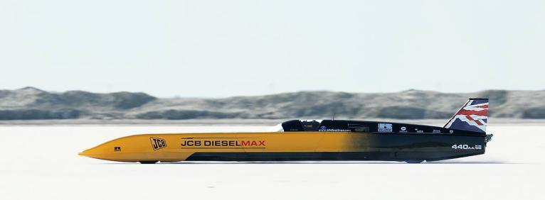British driver Andy Green goes for a new unofficial world diesel-powered land speed record of over 328 mph over two runs on August 22, 2006, on the Bonneville Salt Flats in Utah. 
