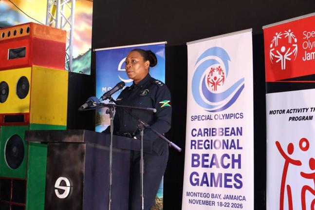 Senior Superintendent of Police and National Director of Law Enforcement Torch Run, Stephanie Lindsay, addresses the Special Olympics Caribbean Beach Games Launch at the S Hotel in Montego Bay, St James, on August 4.