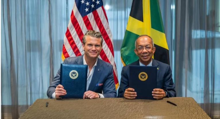 United States Secretary of War, Pete Hegseth (left), and Jamaica’s Deputy Prime Minister and Minister of National Security and Peace, Dr Horace Chang, at the second Americas Counter Cartel Coalition Forum in Panama recently. - Contributed photo