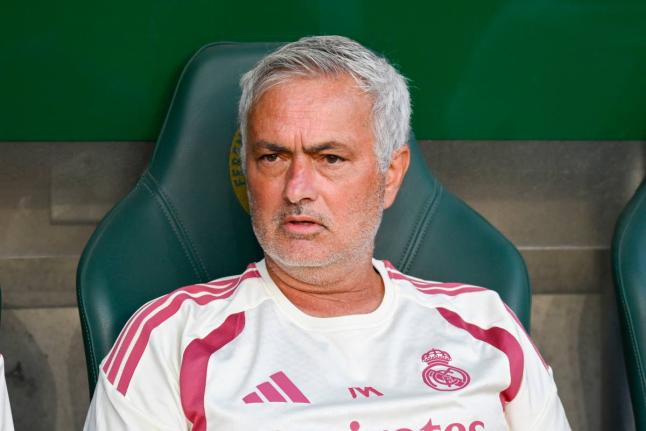 Real Madrid’s head coach Jose Mourinho reacts prior to the friendly match between Ferencvaros TC and Real Madrid in the Groupama Arena in Budapest, Hungary, Saturday, August 8, 2026. 