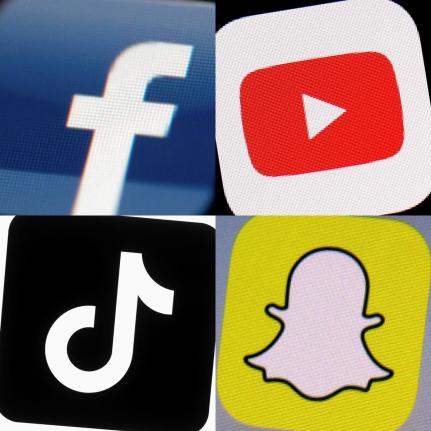 This combination of 2017-2022 photos shows the logos of Facebook, YouTube, TikTok and Snapchat on mobile devices. On Friday, Jan. 6, 2023, Seattle Public Schools filed a lawsuit in U.S. District Court, suing the tech giants behind TikTok, Instagram, Facebo