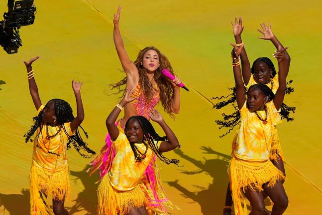 Shakira performs at halftime of the World Cup final between Spain and Argentina.