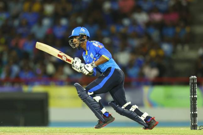 Courtesy of CPLT20 
St Lucia Kings Kamil Pooran on the go during a CPLT20 cricket game against the Jamaica Kingsmen at the Daren Sammy Cricket Ground in St Lucia on Friday.