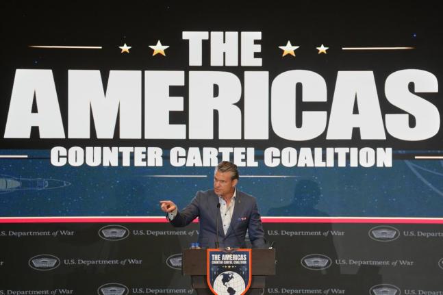 U.S. Defense Secretary Pete Hegseth speaks at a forum of The Americas Counter Cartel Coalition in Panama City, Wednesday, Aug. 12, 2026. (AP Photo/Matias Delacroix)