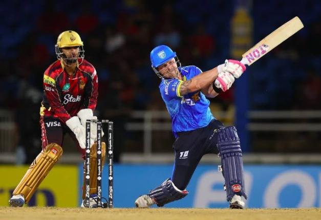 Tim Seifert of the St. Lucia Kings on his way to scoring a century against the Trinbago Knight Riders. 