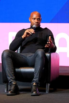 Asafa Powell at the Pan Am Sports Women in Sport Forum in Lima, Peru, on Wednesday.