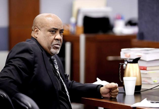 Duane ‘Keffe D’ Davis sits at the defence table during a break in closing arguments during his murder trial, related to the 1996 killing of rapper Tupac Shakur, in Clark County District Court at the Regional Justice Center in Las Vegas last Monday.