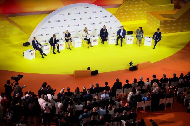From left: French conservative Party Les Republicains Bruno Retailleau, co-president of French centre-left party, Place Publique Raphael Glucksmann, far-right leader Marine Le Pen, former French Prime Minister and head of Horizons political party Edouard P