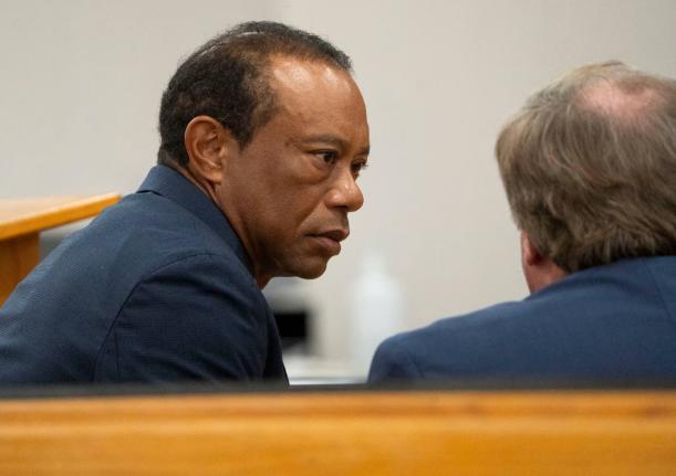 Tiger Woods appears in County Judge Darren Steele's courtroom for a plea hearing from an arrest in March, at the Martin County Courthouse in Stuart, Fla., Wednesday, Sept. 2, 2026. (Crystal Vander Weit/Treasure Coast Newspapers via AP, Pool)