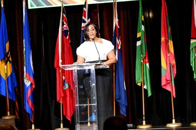 Speaker of Jamaica’s House of Representatives and Chair of the Commonwealth Parliamentary Association (CPA) Caribbean, the Americas and the Atlantic (CAA), Juliet Holness, delivers remarks during the CPA-CAA’s 48th Regional Conference at the Moon Palac