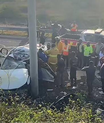 Motor vehicle accident on Thursday morning along Fort Augusta Drive, the roadway linking the toll road to Port Henderson Road, in Portmore, St Catherine. - Contributed photo