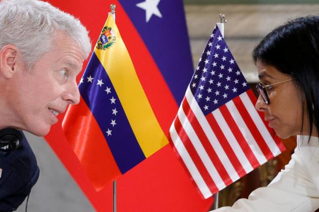 US Energy Secretary Chris Wright meets with Venezuelan acting President Delcy Rodriguez at Miraflores presidential palace in Caracas, Venezuela, Wednesday.