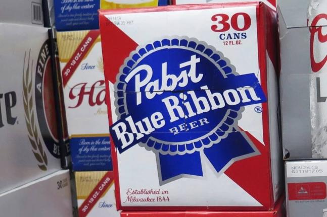 AP Cases of Pabst Blue Ribbon beer stacked in a liquor store in November 2018, in Milwaukee, USA. 