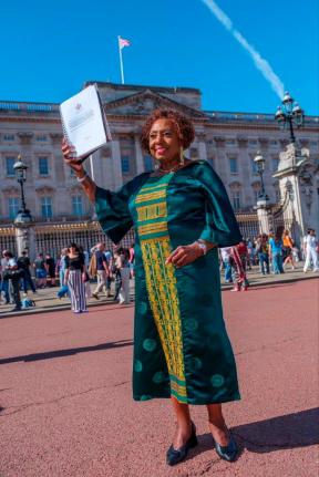 Culture Minister Olivia Grange with Jamaica’s reparations petition to King Charles outside Buckingham Palace in the United Kingdom on September 7, 2026.