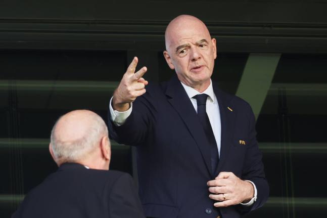 FIFA President Gianni Infantino gestures as he attends the Women’s U20 World Cup opening match between Poland and Argentina in Katowice, Poland, on Saturday.
