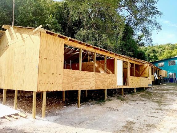 Construction of four temporary classrooms at Ocho Rios Primary School on Tuesday.