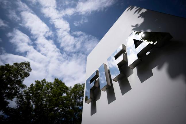  The FIFA logo is seen at the entrance of FIFA headquarters in Zurich, Switzerland, August 6, 2026.