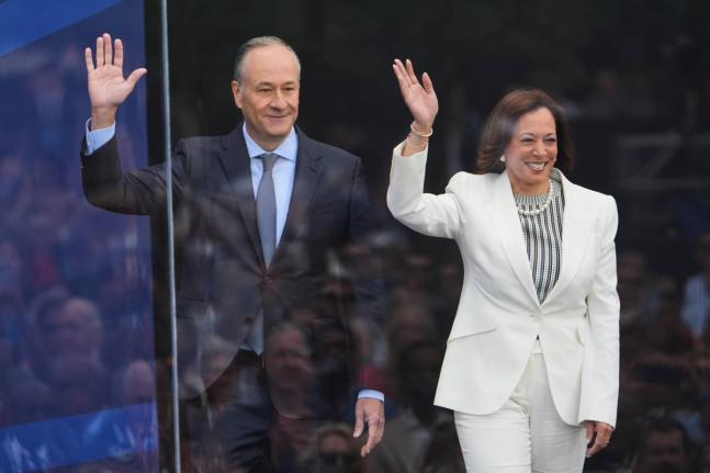 Former US Vice President Kamala Harris and her husband Doug Emhoff.