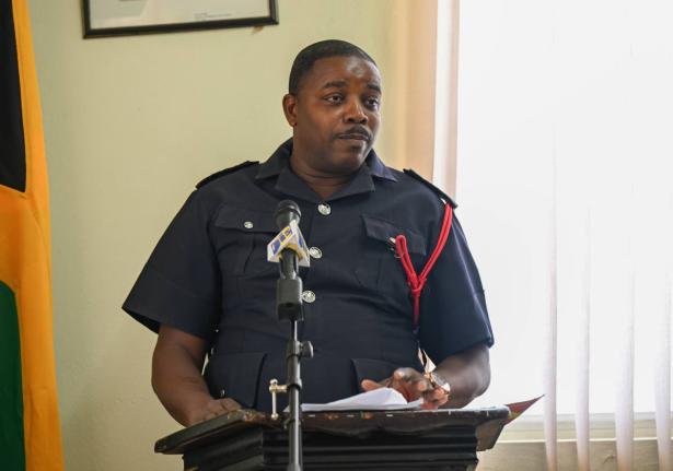 Assistant Superintendent Raymond Goodlett delivers the Jamaica Fire Brigade’s Portland Division’s report during the Portland Municipal Corporation’s monthly meeting in Port Antonio last Thursday.