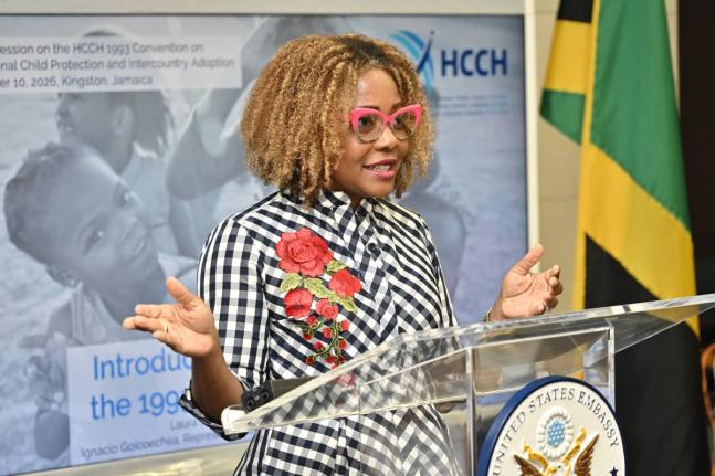 Dana Morris Dixon, Minister of Education, Skills, Youth and Information; speaks at the Plenary session on the HCCH 1993 Convention on International Child Protection and Intercountry Adoption at the US Embassy in Kingston on Thursday, September 10, 2026