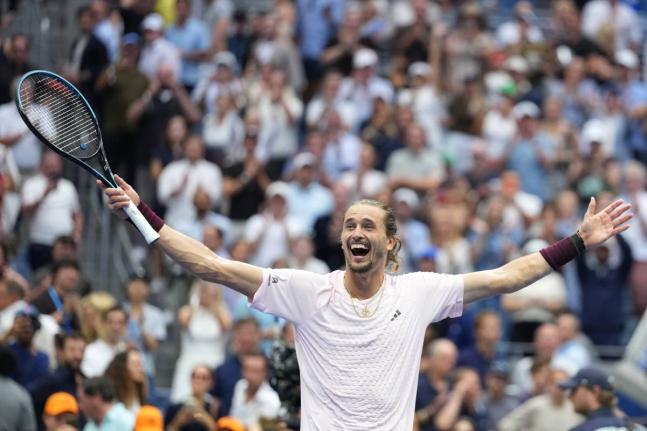 Alexander Zverev, of Germany, celebrates after he won the men’s singles final of the US Open tennis championships against Ben Shelton, of the United States in New York yesterday.  