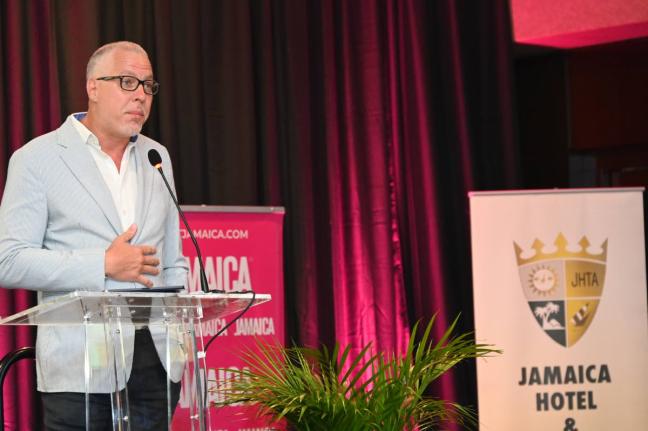 Deputy Director of Tourism for the Americas, Phillip Rose, addressing delegates at the opening forum of the Jamaica Product Exchange at Moon Palace Jamaica in Ocho Rios, St Ann on September 14, 2026.