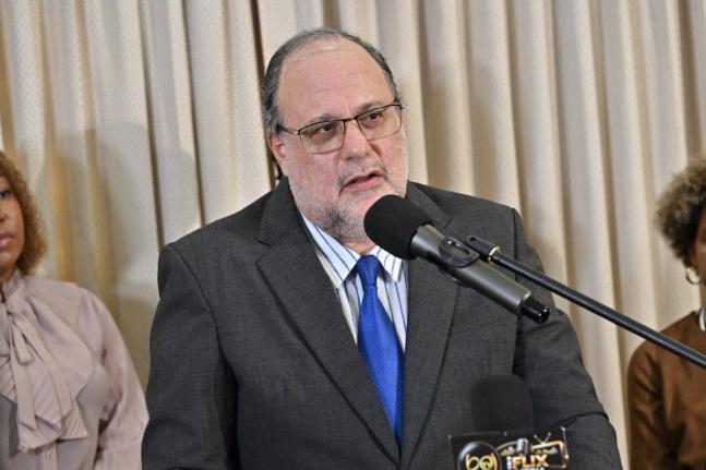 People’s National Party (PNP) President Mark Golding speaking at a press conference on September 14, 2026. 