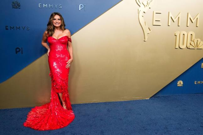 Mariska Hargitay arrives at the 78th Emmy Awards at the Peacock Theater in Los Angeles on Monday. Hargitay, the longtime ‘Law & Order: Special Victims Unit’ star and a three-time Emmy winner, will host the show on NBC, which has rolled out a peacock bl