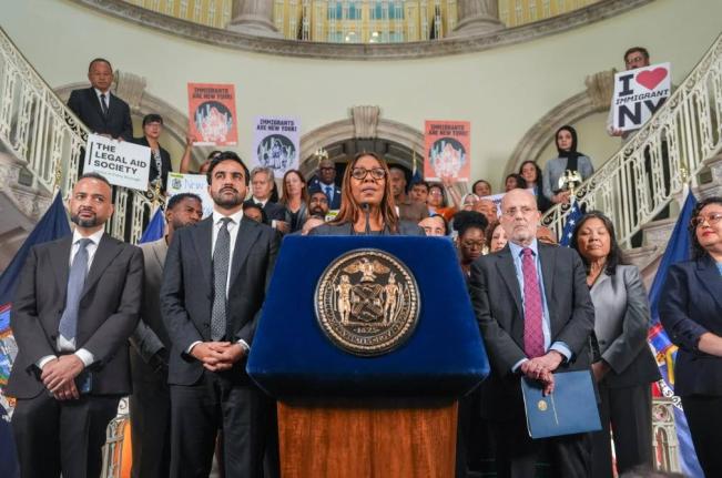 New York Attorney General Letitia James speaks during an announcement of a lawsuit filed by New York and 21 other states challenging the federal government’s new public charge rule, on Monday, September 14, 2026, in New York. 