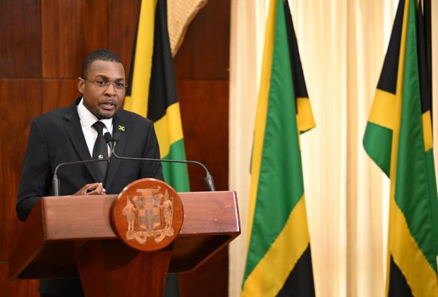 Minister without Portfolio in the Ministry of Economic Growth and Infrastructure Development with responsibility for Works, Robert Morgan, addressing a post-Cabinet press briefing at Jamaica House on Wednesday, September 16, 2026.