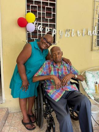Kenneth Samuels, a 105-year-old resident of Bogue Heights, Montego Bay, St James, at home with his daughter Jacqueline Dawn Samuels-Plummer. The elder Samuels celebrated his milestone birthday on September 11, 2026.