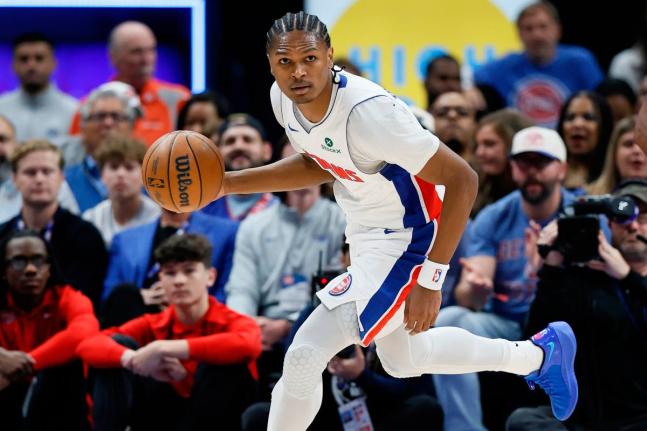 AP 
Detroit Pistons guard Ausar Thompson looks on during the first half in Game 5 of a first-round NBA basketball playoffs series against the Orlando Magic, April 29, in Detroit. 