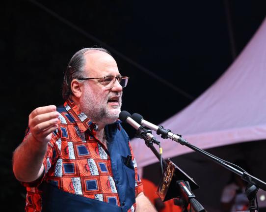 Opposition Leader Mark Golding, president of the People’s National Party, addresses supporters during the public session of the 88th Annual Conference in Westmoreland on Sunday. 