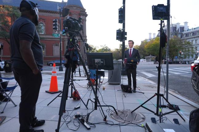 Vaughn Hillyard, White House correspondent for MS NOW, does a report from near the White House, Monday in Washington. 