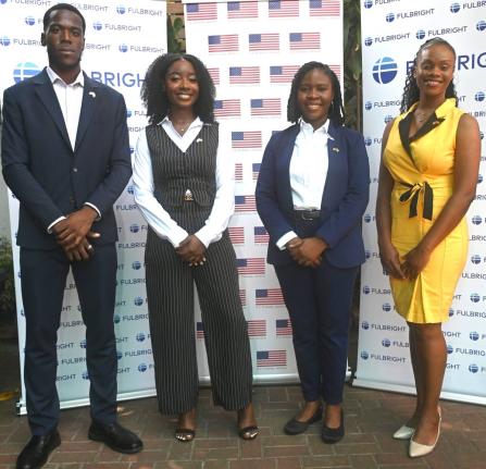 United States Embassy Jamaica’s awardees for the 2026-2027 Fulbright and Hubert Humphrey Fellowship programmes (from left) Abishua Johnson, Davia Findlotor, Joelle Hanson and Jervian Johnson. – Contributed photo