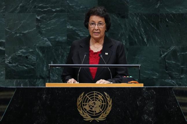 Suriname’s President Jennifer Geerlings-Simons addresses the 81st session of the United Nations General Assembly at UN headquarters Tuesday.