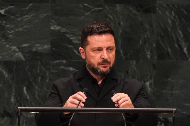 Ukraine’s President Volodymyr Zelenskyy speaks during the 81st session of the United Nations General Assembly at United Nations headquarters.
