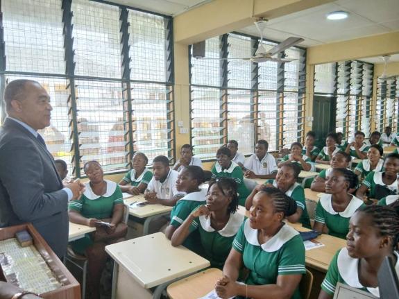 Minister of Health & Wellness, Dr Christopher Tufton, addressing nurses from Ghana who arrived in Jamaica on September 27, 2026.